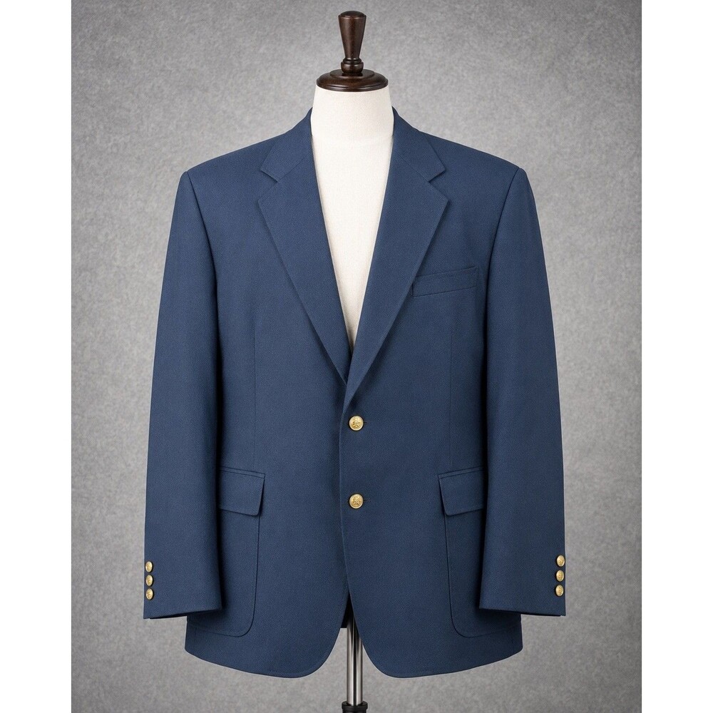 Edwards Men’s Blazer 50R Navy Blue Gold Buttons Made in USA Classic Sport Coat
